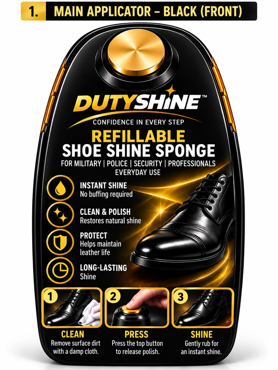 Official DUTYSHINE Black applicator — front